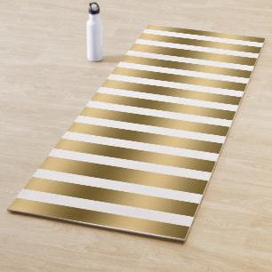 Tapis De Yoga Motif Gold & White Stripes