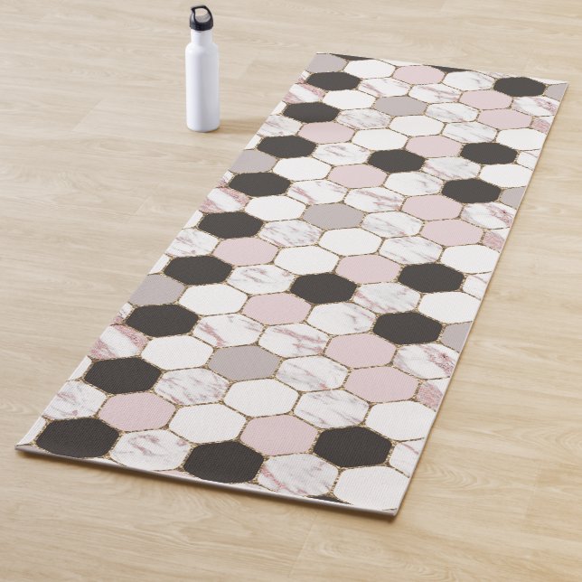Tapis De Yoga Motif Hexagon de marbre géométrique moderne (En situation)