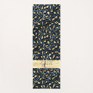 Tapis De Yoga Motif léopard bleu or monogramme