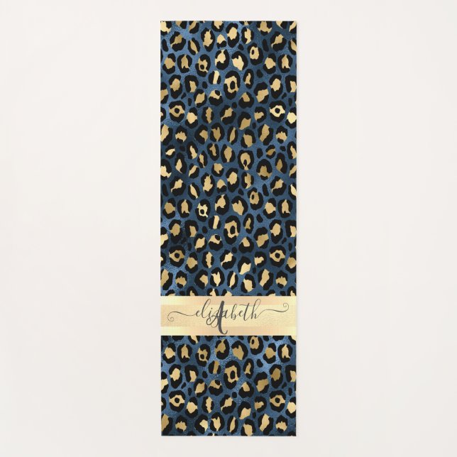 Tapis De Yoga Motif léopard bleu or monogramme (Devant)