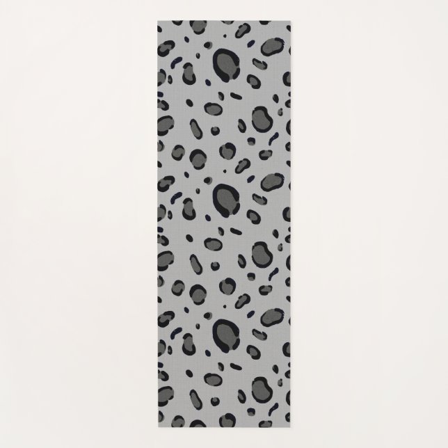 Tapis De Yoga Motif Léopard Noir Sur Gris (Devant)