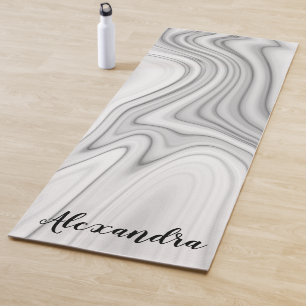 Tapis De Yoga motif liquide gris blanc en marbre moderne