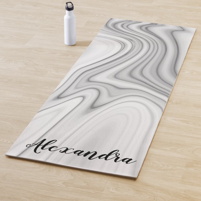 Tapis De Yoga motif liquide gris blanc en marbre moderne (En situation)