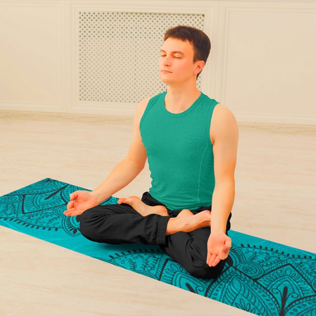 Tapis De Yoga Motif Mandala Noir Bleu Orné (Créateur téléchargé)