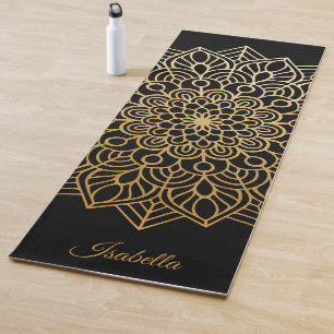 Tapis De Yoga Motif Mandala Or Élégant Personnalisable 