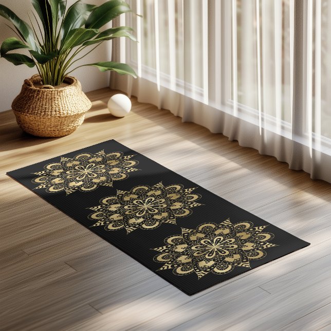 Tapis De Yoga Motif Mandala Or Noir Boho (Créateur téléchargé)
