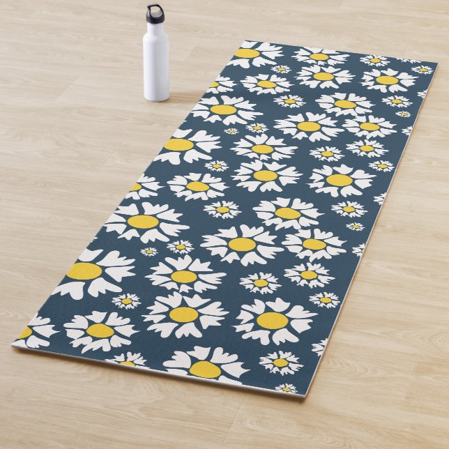 Tapis De Yoga Motif marguerrier, motif floral, marguerites blanc (En situation)
