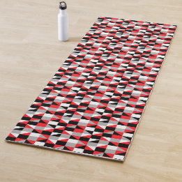 Tapis De Yoga Motif moderne géométrique rouge gris noir