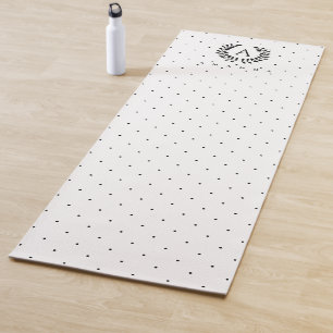 Tapis De Yoga Motif Monogramme Laurier Noir et Blanc à Points