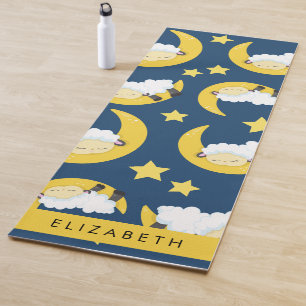Tapis De Yoga Motif mouton, Mouton dormant, Lune, Votre Nom