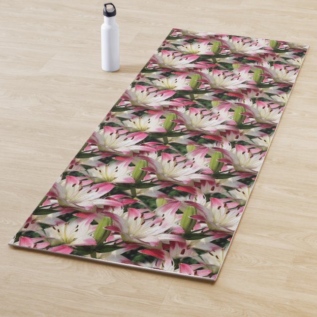 Tapis De Yoga Motif naturel à fleurs blanches (En situation)