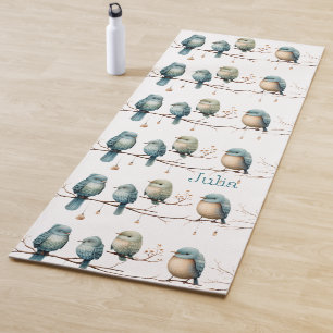 Tapis De Yoga Motif Oiseaux Pastel Calme Nature Fitness