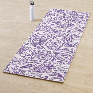 Tapis De Yoga Motif Paisley violet et blanc
