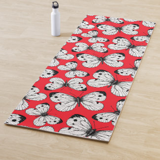 Tapis De Yoga Motif papillon de chou sur rouge