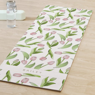 Tapis De Yoga Motif personnalisé de tulipe rose moderne