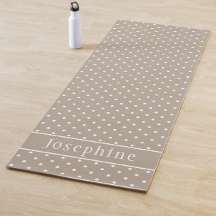 Tapis De Yoga Motif pois beiges et blancs avec nom personnalisé