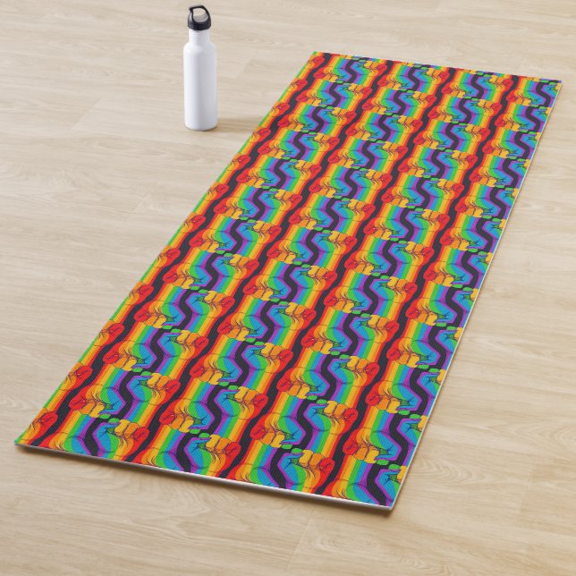 Tapis De Yoga Motif Rainbow Fist (En situation)