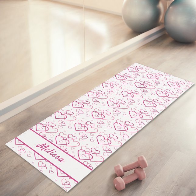 Tapis De Yoga Motif rose En Formes De Coeur Avec Nom Personnalis (Disclaimer: This image is a digital mockup.)