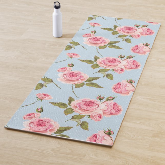 Tapis De Yoga Motif rose et Pois (En situation)