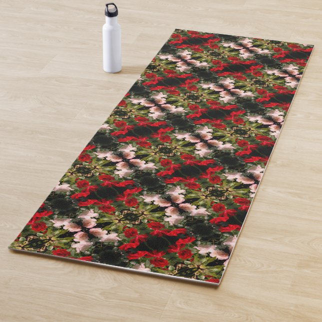 Tapis De Yoga Motif Rose Rouge Et Blanc (En situation)