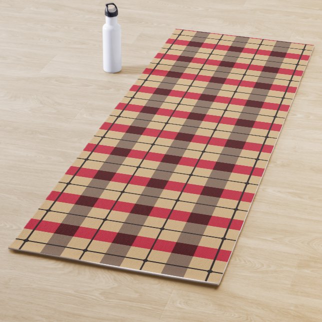 Tapis De Yoga Motif rouge, beige et vert (En situation)