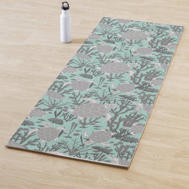 Tapis De Yoga Motif sous-marin bleu tortue (En situation)