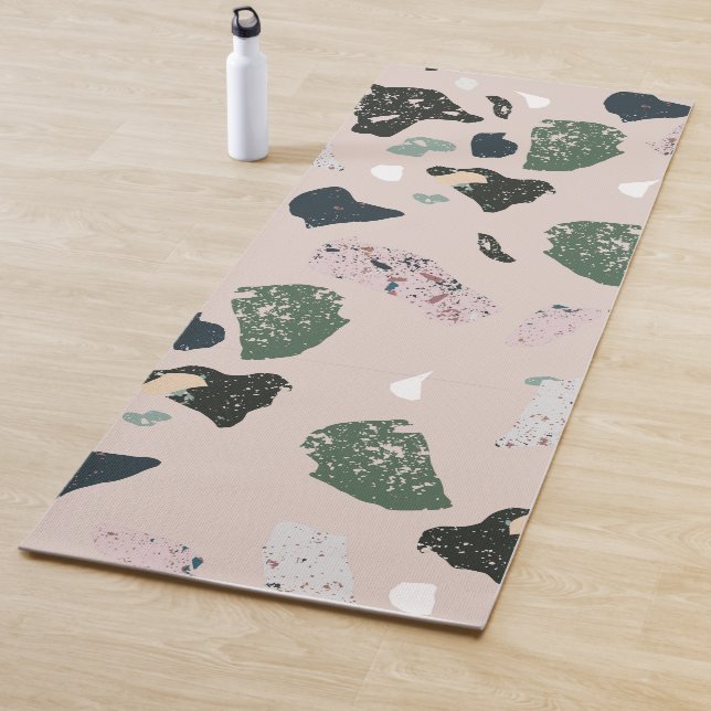 Tapis De Yoga Motif Terrazzo Vert (En situation)