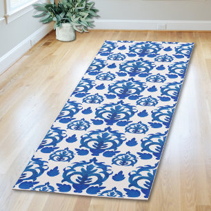 Tapis De Yoga Motif Toile de Jouy Bleu
