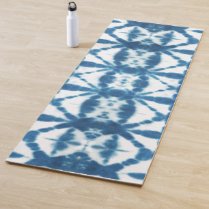Tapis De Yoga Motif torsadé Shibori bleu indigo Tie Dye