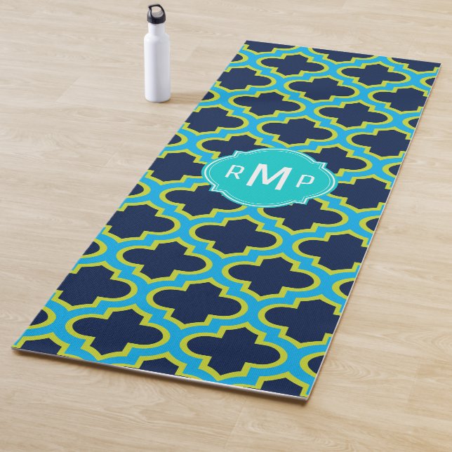 Tapis De Yoga Motif treillis en bleu turquoise (En situation)