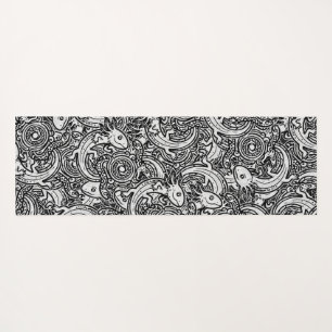 Tapis De Yoga Motif tribal aztèque Axolotl Xolotl noir et blanc
