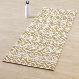 Tapis De Yoga Motif tribal Gold & White