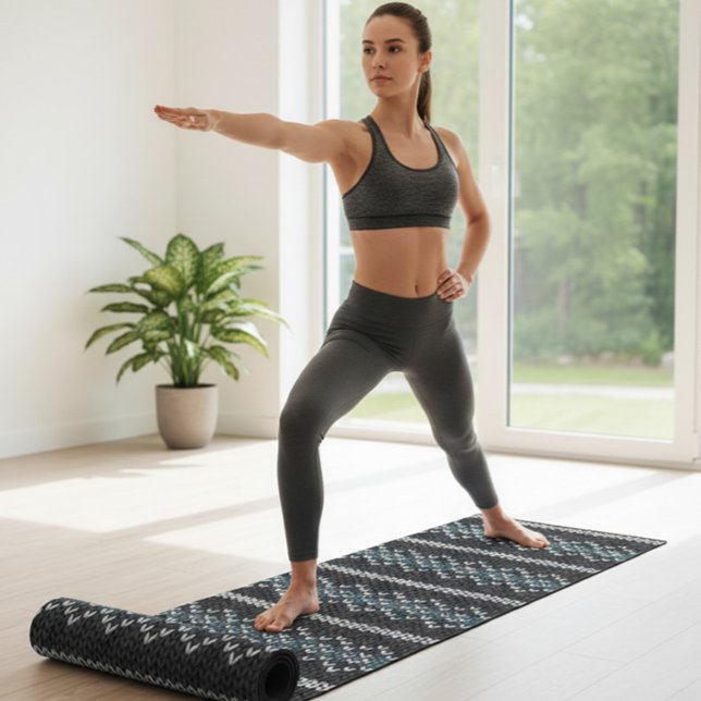 Tapis De Yoga Motif tricoté cosy noir et gris (Créateur téléchargé)