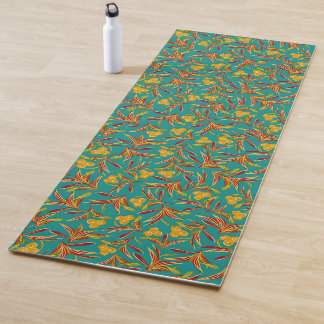 Tapis De Yoga Motif tropical avec feuilles rouges et jaunes