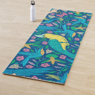 Tapis De Yoga Motif tropical coloré d'oiseaux et de fleurs