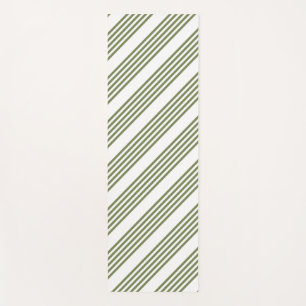 Tapis De Yoga Motif vert olive et blanc cinq bandes