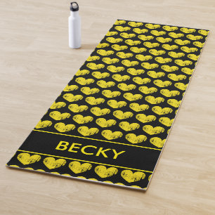 Tapis De Yoga Motif vintage noir et jaune personnalisé