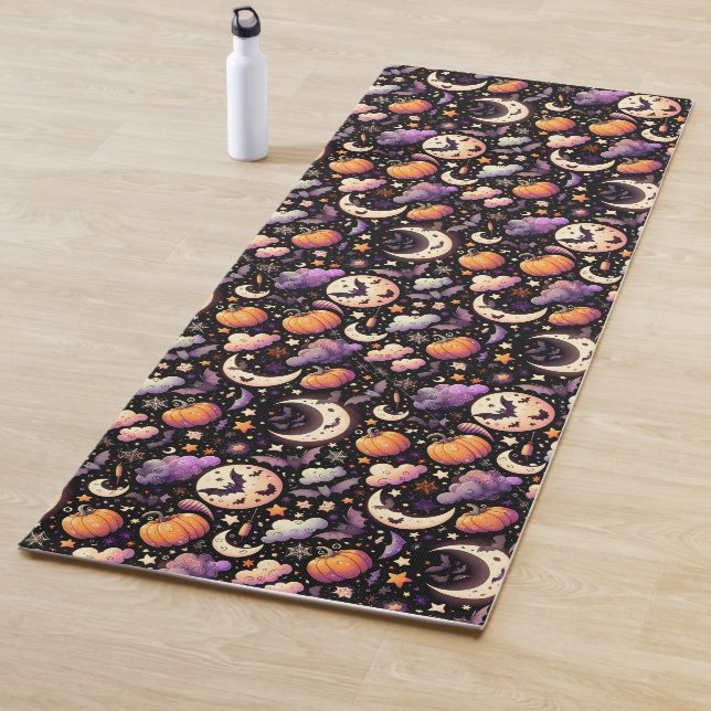 Tapis De Yoga Motif Whimsical Halloween Night Sky (En situation)