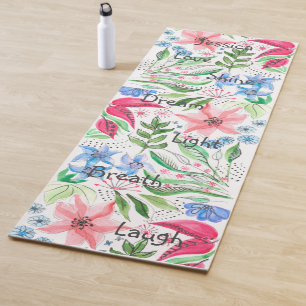 Tapis De Yoga Mots Inspirants Aquarelle Floral