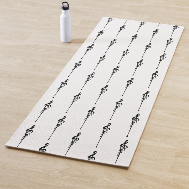 Tapis De Yoga Musique Motif Melting Treble Clef noir et blanc (En situation)