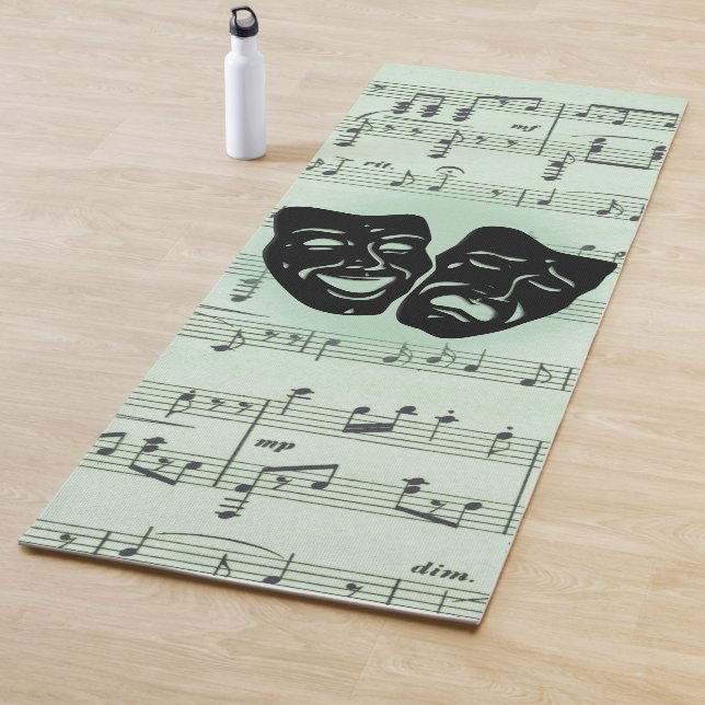 Tapis De Yoga Musique verte et masques grecs de théâtre (En situation)