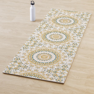 Tapis De Yoga Mustard Jaune et Mandala Design Turquoise