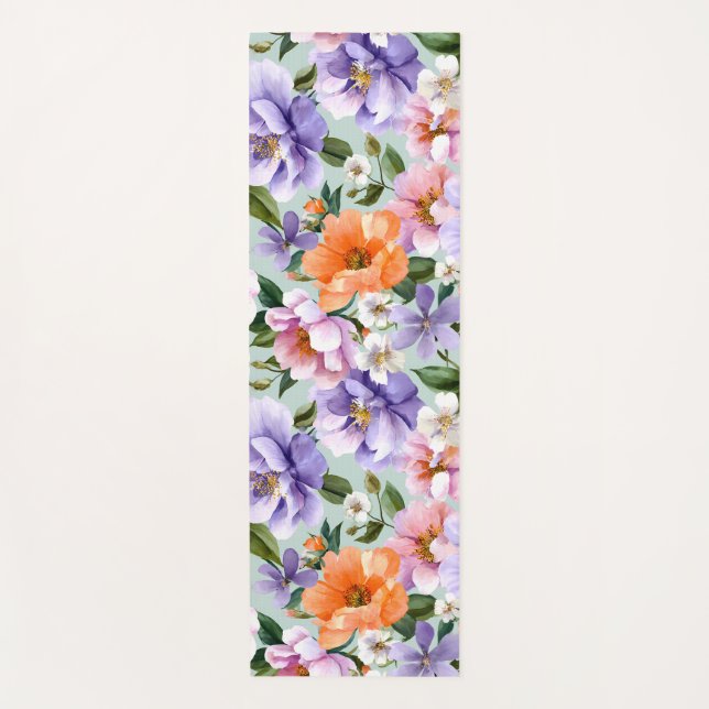 Tapis De Yoga Muted Colorful Flowers Boho flower  (Devant)