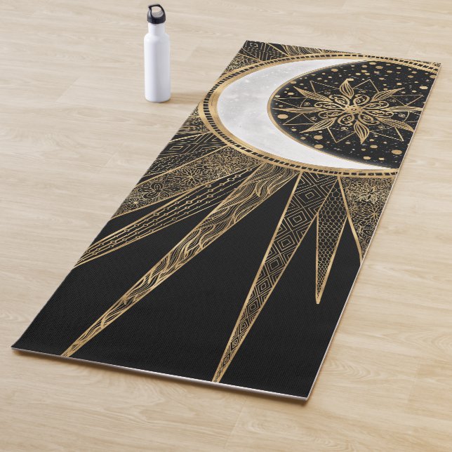 Tapis De Yoga Mystic Black Gold Sun Moon Mandala (En situation)