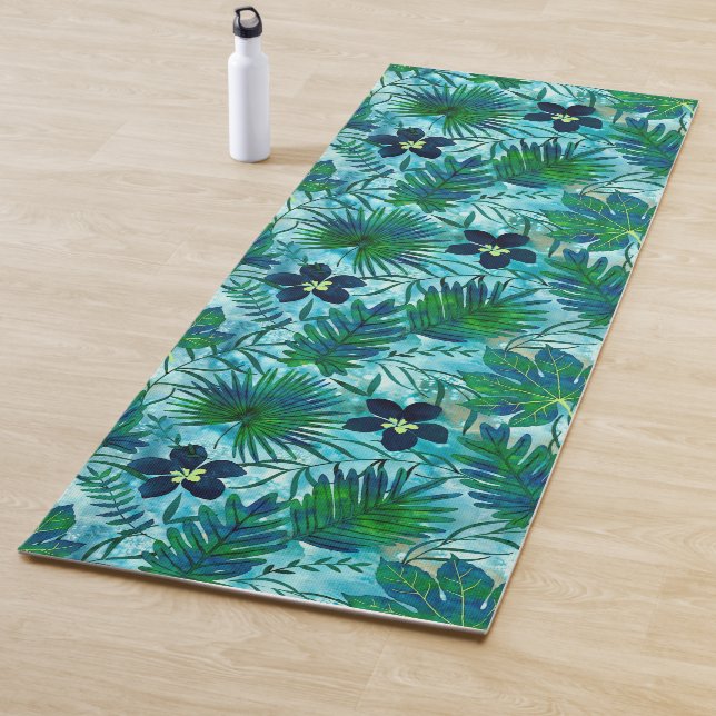 Tapis De Yoga Nalani Hawaiian Tropical Garden revient à Turquois (En situation)