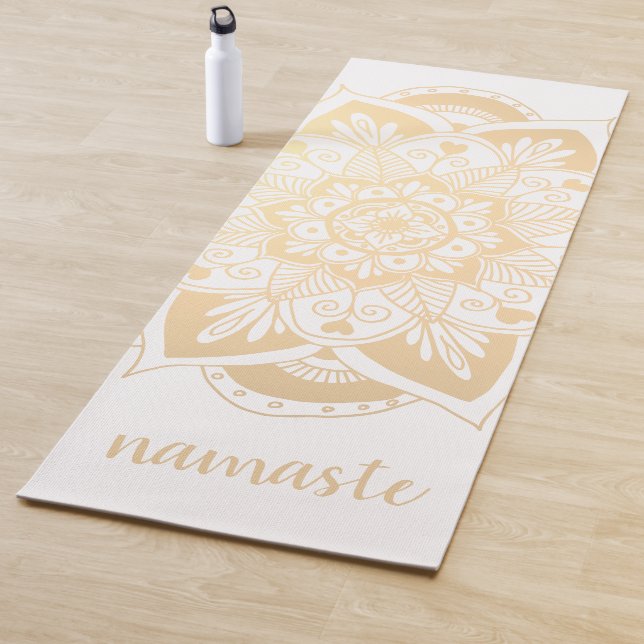 Tapis De Yoga Namaste Gold Flower Mandala White (En situation)