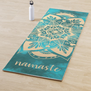 Tapis De Yoga Namaste Gold Turquoise Flower Mandala