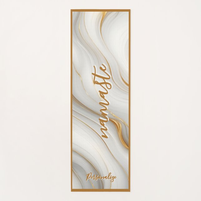 Tapis De Yoga Namaste in Gold – Personalized Marble Zen (Devant)
