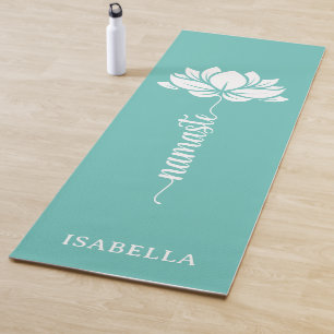 Tapis De Yoga Namaste Lotus Flower Moderne Turquoise Nom personn