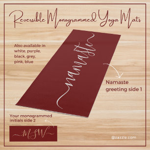 Tapis De Yoga Namaste Monogram Maroon initial Burgundy Réversibl